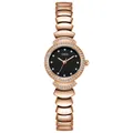 Reloj elegante de mujer en oro rosa con esfera negra y correa de eslabones con cristales - Esfera Negra