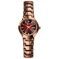 Reloj de mujer en oro rosa con esfera roja de rayos de sol e índices de strass fino - Esfera Roja Color Tungsteno