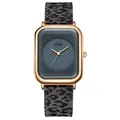Detail of GEDI quartz watch featuring rose gold square case and leopard print strap - New Color Rose Gold Case Grey Dial Leopard Strap