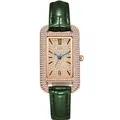 Reloj cuadrado para mujer en oro rosa con esfera de cristal y correa de cuero verde - Verde