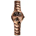 Reloj de mujer en metal oro rosa con esfera marrón sunray e índices de pedrería - Esfera Café Color Tungsteno