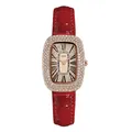 Luxury women's quartz watch with red leather strap and sparkling rose gold crystal dial - Rose Gold Case Rose Dial Red Strap