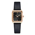 GEDI minimalist square women's watch with rose gold case and black leather strap - Black Strap Rose Gold Case Black Dial