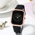 Square rose gold watch with black silicone strap and minimalist black dial by GEDI - Rose Gold Case Black Dial Black Strap