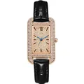 Elegante reloj de cuarzo para mujer con caja cuadrada de oro rosa y correa de cuero - Negro