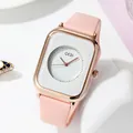 Pink silicone strap square watch with rose gold case and minimalist white dial - Rose Gold Case White Dial Pink Strap