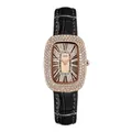 GEDI luxury women's oval watch with rhinestones and black crocodile leather strap - Rose Gold Case Rose Dial Black Strap