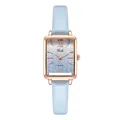 Montre à quartz pour femme avec boîtier carré or rose et bracelet cuir bleu clair - Bracelet Gris-bleu Cadran Bleu