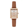 Women's quartz watch with rectangular rose gold case and brown litchi leather strap - Light Coffee Strap Rose Gold Dial