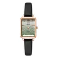 Montre Gedi à quartz rectangulaire en or rose avec cadran dégradé vert et bracelet en cuir - Bracelet Noir Cadran Vert