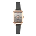 Montre carrée pour femme avec boîtier or rose et bracelet en cuir gris anthracite - Bracelet Gris Foncé Cadran Gris