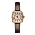 Montre rétro carrée pour femme avec boîtier en or rose et bracelet en cuir marron - Boîtier Or Rose Cadran Or Rose Bracelet Marron