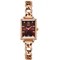 Elegant rose gold rectangular watch with burgundy dial and cuban chain bracelet strap - Red Dial Rose Gold Strap