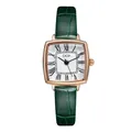 Montre à quartz rectangulaire or rose pour femme avec bracelet en cuir vert gaufré - Boîtier Or Rose Cadran Blanc Bracelet Vert
