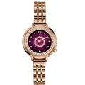 Reloj elegante para mujer en oro rosa con esfera púrpura oscuro y bisel de cristales brillantes - Plato Morado
