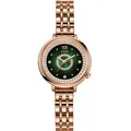 Reloj de oro rosa con esfera verde esmeralda y bisel con incrustación de cristal - Esfera Verde