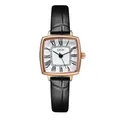 Montre GEDI carrée pour femme avec bracelet en cuir noir et cadran romain doré rose - Boîtier en Or Rose Cadran Blanc Bracelet Noir