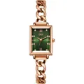 Women's rose gold square quartz watch with emerald green dial and Cuban link strap - Green Dial Rose Gold Band