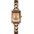 Women's rose gold rectangular watch with sunray dial and chain bracelet strap - Coffee Dial Coffee Strap