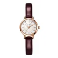GEDI minimalist women's quartz watch with rose gold case and deep burgundy leather strap - White Dial Red Strap