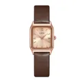 Elegant rose gold square watch with brown leather strap and Roman numeral dial - Rose Gold Case Rose Gold Dial Coffee Strap