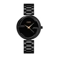 Montre de luxe minimaliste en acier inoxydable noir avec aiguilles et logo rose doré - Cadran Noir Bracelet Noir