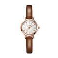 Women's quartz watch featuring a rose gold case and glossy brown leather strap - White Dial Brown Strap