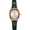 Gedi Vintage Damen Uhr mit Roségold Gehäuse und dunkelgrünem Lederarmband - Roségold Gehäuse Weißes Zifferblatt Grünes Armband