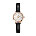 Elegant women's quartz watch with rose gold case, white dial and black leather strap - White Dial Black Strap