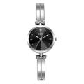 Elegant silver bracelet watch for women with a classic black sunburst dial and heart logo - Silver Strap Black Dial