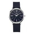Minimalistische Quarz-Partneruhr mit Edelstahlgehäuse und blauem Silikonarmband - Weißes Gehäuse Blaues Zifferblatt Dunkelblaues Armband / Damenstil