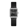 Elegant square quartz watch with black leather strap and silver metal case by GEDI - Silver Case Black Dial Black Strap