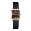 GEDI minimalist square women's quartz watch with rose gold case and black leather strap - Rose Gold Case Black Dial Black Strap
