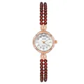 GEDI Luxus-Quarzuhr für Damen mit Roségoldgehäuse und rotem Perlenarmband - Rotes Rundperlenarmband