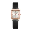 Women's elegant rose gold rectangular watch with black leather strap and silver dial - Rose Gold Case Silver Dial Black Strap