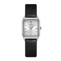 Montre à quartz carrée argentée pour femme avec bracelet en cuir noir et chiffres romains - Boîtier Argenté Cadran Argenté Bracelet Noir
