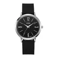 Minimalistische Quarzuhr mit silbernem Gehäuse und schwarzem Silikonarmband für den Alltag - Silbernes Gehäuse Schwarzes Zifferblatt Schwarzes Armband / Damenstil