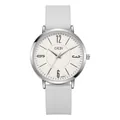 GEDI 6306-1 minimalistische Damenuhr mit Silbergehäuse und grauem Silikonarmband - Silbernes Gehäuse Weißes Zifferblatt Silberband / Damenstil