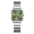 Reloj de cuarzo cuadrado elegante con esfera verde sunburst y correa de acero plateada - Correa Plateada Esfera Verde