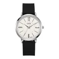 Minimale Quarzuhr mit silbernem Metallgehäuse, cremefarbenem Zifferblatt und Silikonband - Silbernes Gehäuse Weißes Zifferblatt Schwarzes Armband / Damenstil