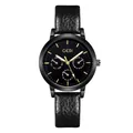 Reloj de cuarzo GEDI estilo deportivo con correa de cuero negro y diales dorados mujer - Negro