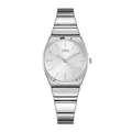Silver quartz watch with bamboo style metal link strap and minimalist round dial - Silver Case White Dial Silver Band