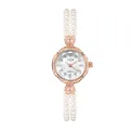 Elegant rose gold quartz watch with white pearl bracelet and mother-of-pearl dial - White Round Bead Strap
