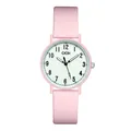 Minimalist light pink quartz watch with silicone strap and white dial for women - Pink