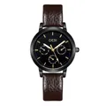 Reloj de cuarzo GEDI estilo negocios con esfera negra y correa de cuero marrón - café