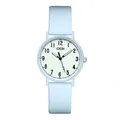 Waterproof quartz watch with light blue silicone strap and creamy white dial for students - Light Blue