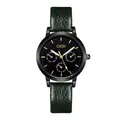 Reloj GEDI business con esfera negra, índices dorados y correa de cuero verde oscuro - Verde