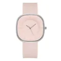 Minimalistische quadratische Silikonuhr in Nudepink mit silberner Metalllünette und Zifferblatt - Rosa Gesicht Rosa Silikonarmband