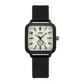 Minimalist square black quartz watch with luminous silicone strap and cream dial - Black Strap Light Gray Dial (Fully Luminous)