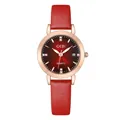 Reloj de cuarzo GEDI para mujer con correa de cuero rojo y esfera de calendario oro rosa - Rojo
